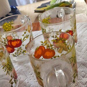 vintage Arcoroc France spice of life glass mugs vegetables set of four